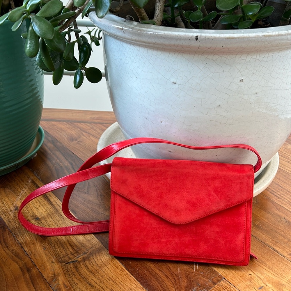 Vintage Bruno Magli suede and leather bag purse - cherry red/ crossbody